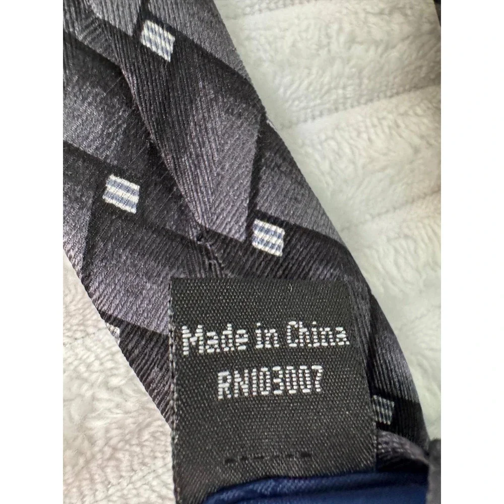 Carlos Devenezia Mens Silk Tie Black Grey Geometric Woven Hand Made RN103007